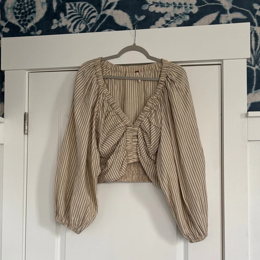 Free People Beige Striped Crop Top - Picture 1 of 10